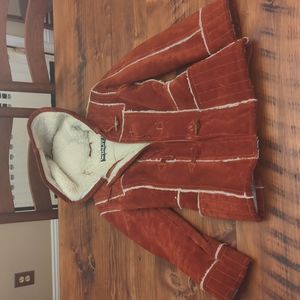 Winlit Shearling Suede Orange Coat with Hood